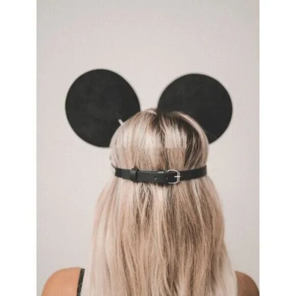 𝅺BLACK Leather Minnie Mouse Fetish Face Mask Slave Bondage BDSM Costume Cosplay - Picture 3 of 3